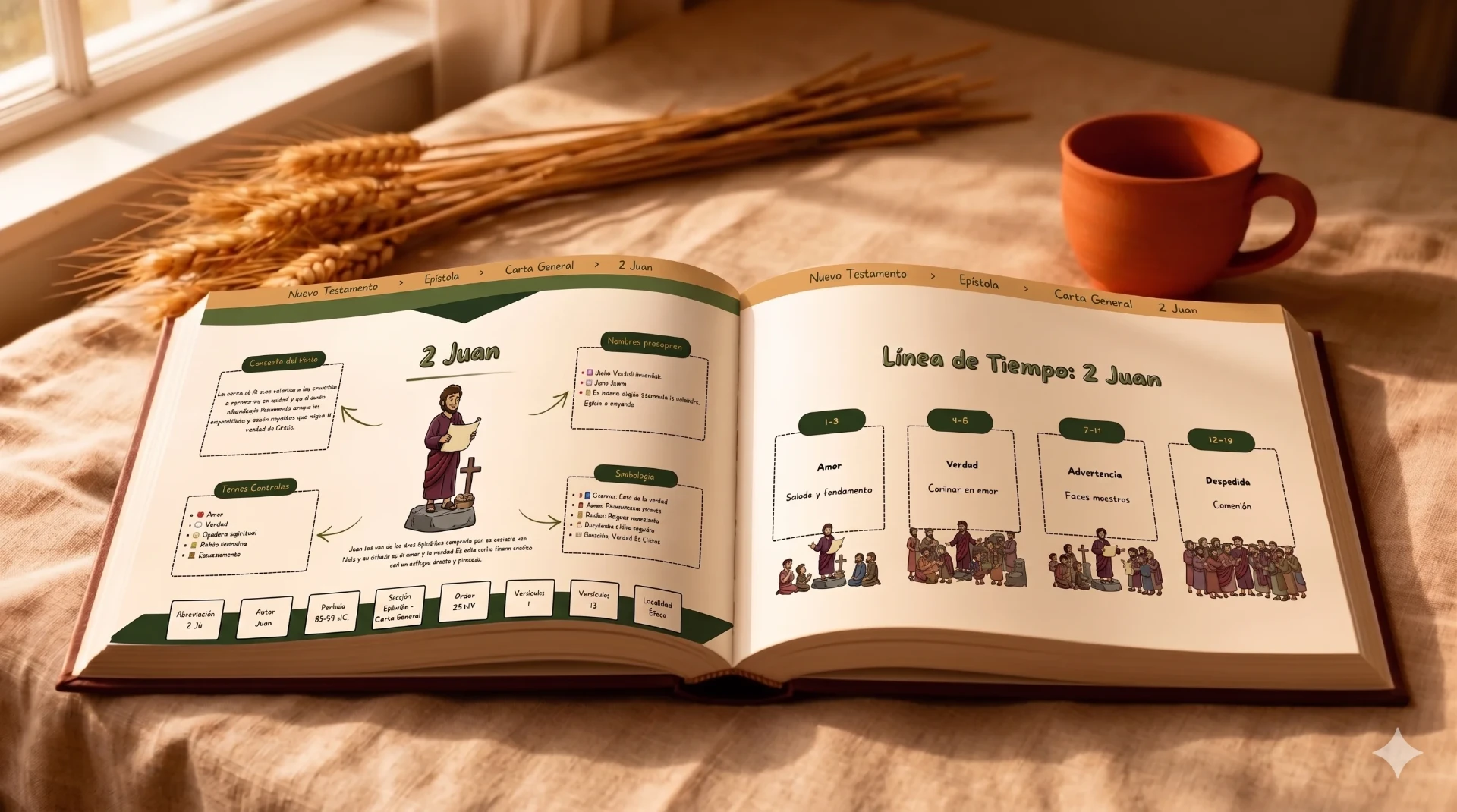 Mockup del ebook Mapa Visual Bíblico abierto mostrando líneas de tiempo
